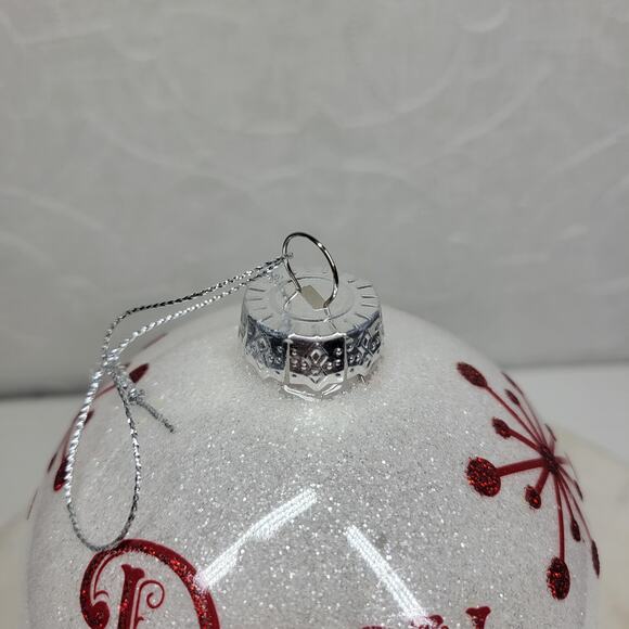 Vintage Deck the Halls Ornament 4.5” Red Glitter Script Handmade Glass - Picture 5 of 16